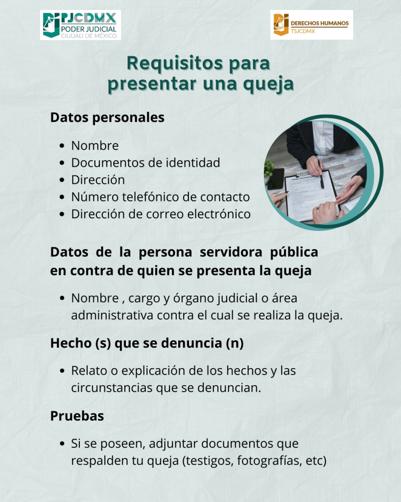 Requisitos para presentar una queja Requisitos para presentar un queja en DH PJCDMX
